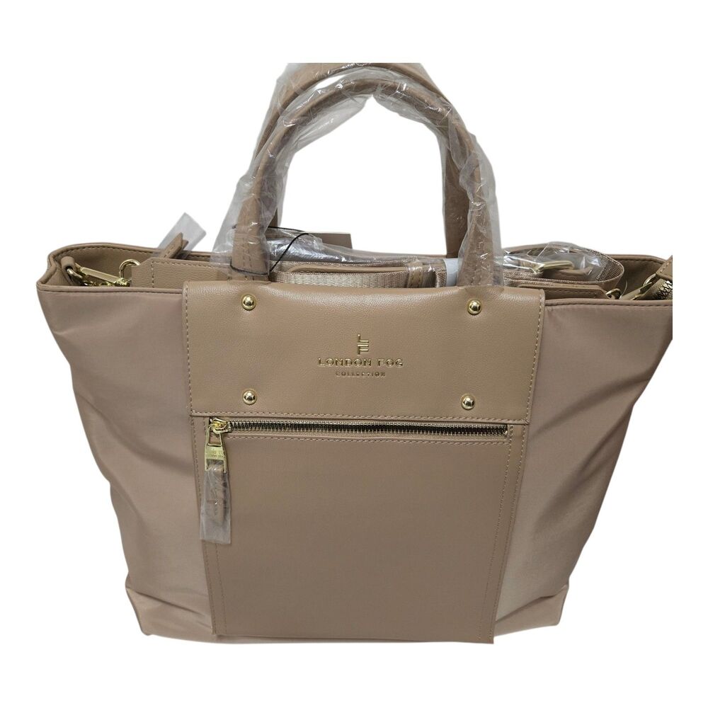 London Fog Tote Bag Latte Brown Top Handle Shoulder Strap Office Career NEW